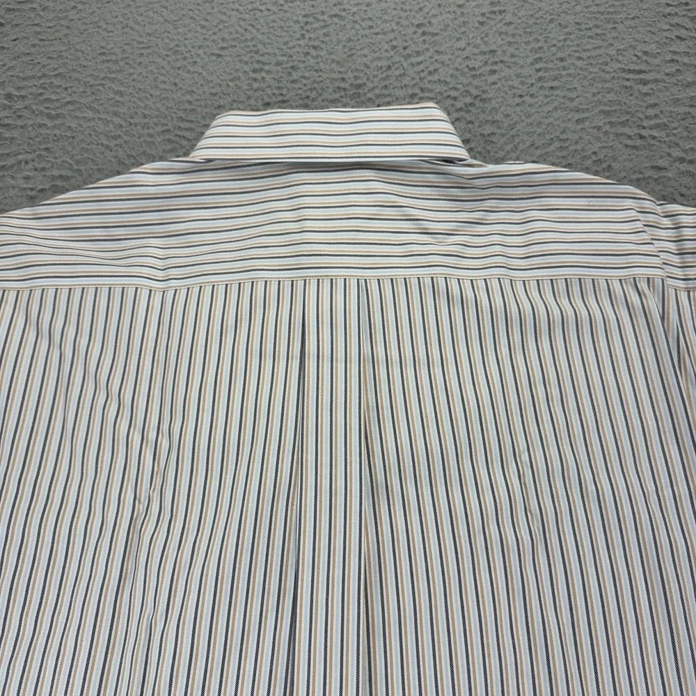 Brooks Brothers Mens Large Blue Tan Stripe Supima Cotton Non Iron Dress Shirt